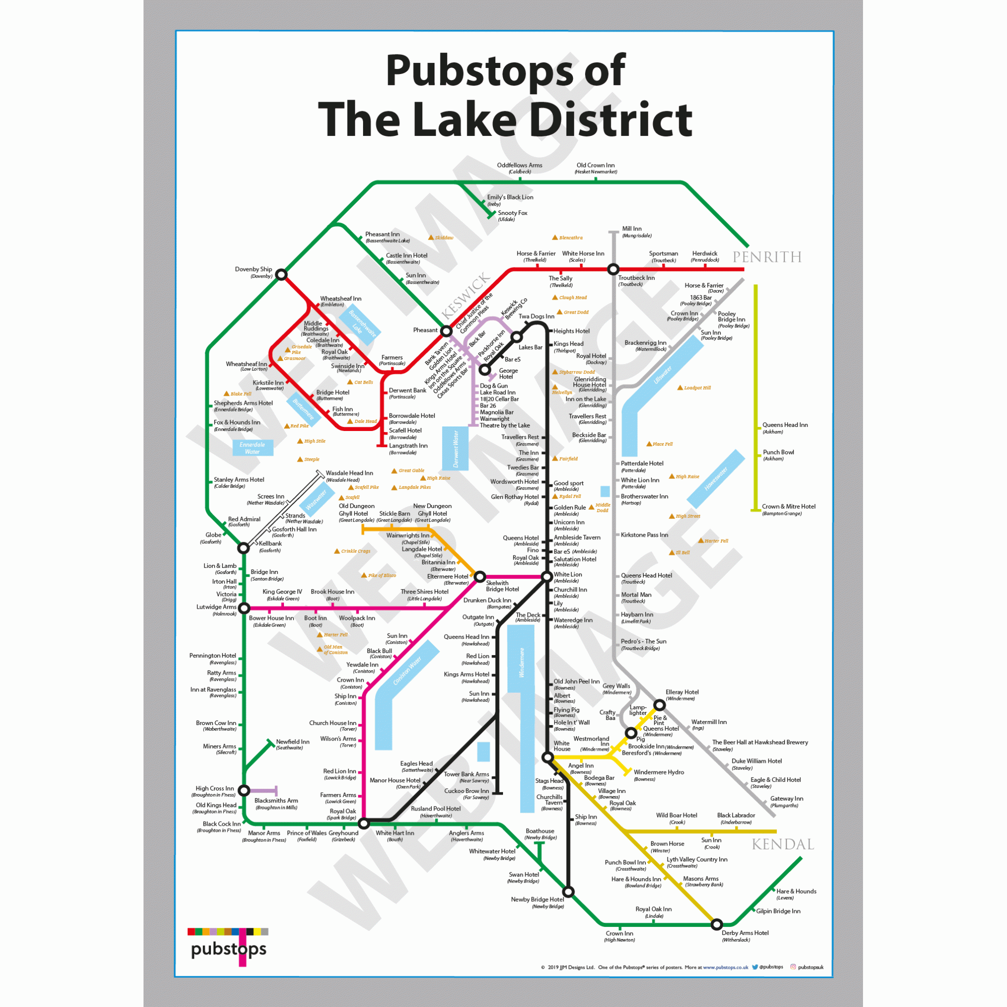 Pubstops of Lake District Poster | The Original Pub Maps | Pubstops.co.uk